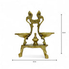 Brass Twin-Flame Lamp, Traditional Oil Lamp Holder, Antique Gold Finish, 19 x 16 cm, Decorative Puja Accessory