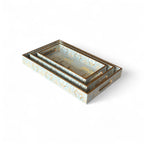 Regal Peacock Gold Tray Set, Traditional Art Design, Nested Storage Trays, 40x25x5 cm, Blue and Gold