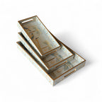 Regal Peacock Gold Tray Set, Traditional Art Design, Nested Storage Trays, 40x25x5 cm, Blue and Gold