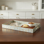 Regal Peacock Gold Tray Set, Traditional Art Design, Nested Storage Trays, 40x25x5 cm, Blue and Gold