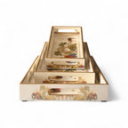Royal Safari Elephant & Camel Tray Set, Oriental Design, White with Gold Accents, 40x25x5 cm, Tiered Storage Organizer