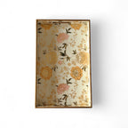 Elegant Floral Charm Tray Set, Gold Trim, Cream with Botanical Pattern, 40x25x5cm, Kitchen Counter Organization