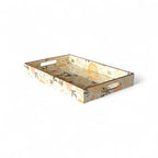 Elegant Floral Charm Tray Set, Gold Trim, Cream with Botanical Pattern, 40x25x5cm, Kitchen Counter Organization
