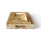 Elegant Floral Charm Tray Set, Gold Trim, Cream with Botanical Pattern, 40x25x5cm, Kitchen Counter Organization