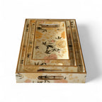 Elegant Floral Charm Tray Set, Gold Trim, Cream with Botanical Pattern, 40x25x5cm, Kitchen Counter Organization