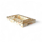 Elegant Floral Charm Tray Set, Gold Trim, Cream with Botanical Pattern, 40x25x5cm, Kitchen Counter Organization