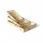 Elegant Floral Charm Tray Set, Gold Trim, Cream with Botanical Pattern, 40x25x5cm, Kitchen Counter Organization