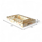 Elegant Floral Charm Tray Set, Gold Trim, Cream with Botanical Pattern, 40x25x5cm, Kitchen Counter Organization