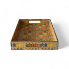 Royal Haveli Window Tray Set, Mediterranean Pattern, 3 Trays, 40x25x5 cm, Wooden Tea and Snacks Organizer, Large, Medium and Small Tray Set