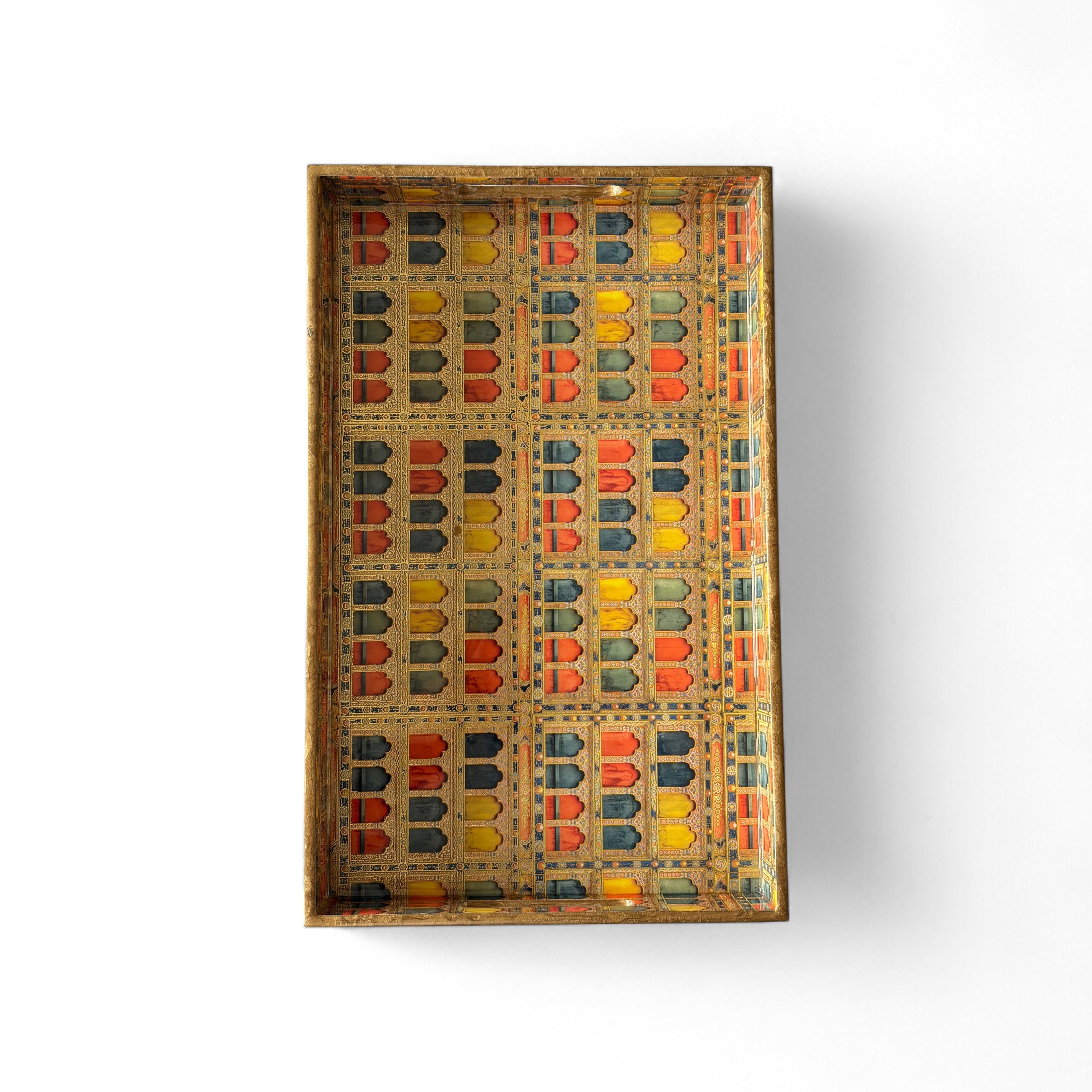 Royal Haveli Window Tray Set, Mediterranean Pattern, 3 Trays, 40x25x5 cm, Wooden Tea and Snacks Organizer, Large, Medium and Small Tray Set