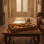 Royal Haveli Window Tray Set, Mediterranean Pattern, 3 Trays, 40x25x5 cm, Wooden Tea and Snacks Organizer, Large, Medium and Small Tray Set