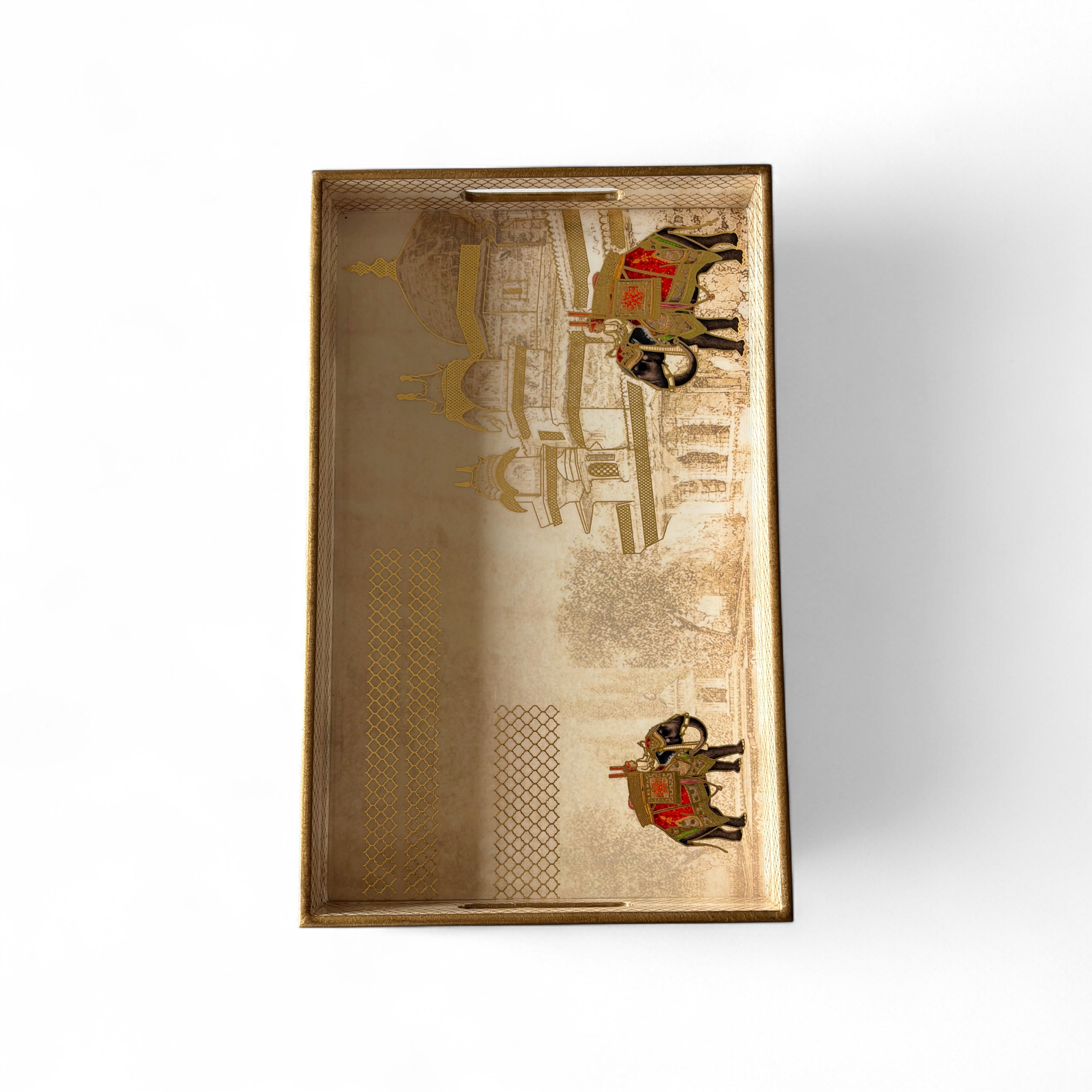 Royal Caravan Palace Tray Set, 40x25x5 cm, Elegant Pattern for Tea Coffee Snacks, 3-Piece Collection