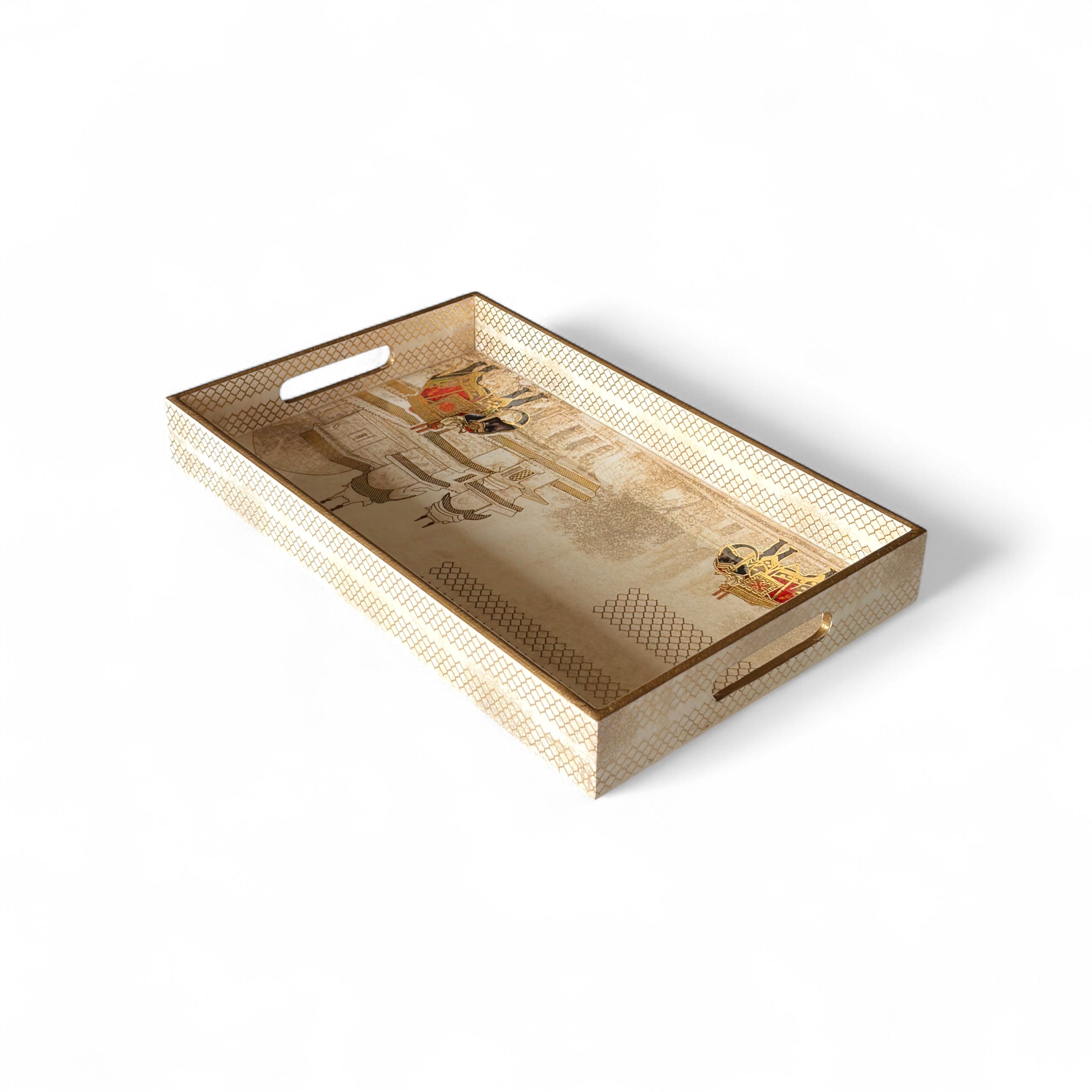 Royal Caravan Palace Tray Set, 40x25x5 cm, Elegant Pattern for Tea Coffee Snacks, 3-Piece Collection