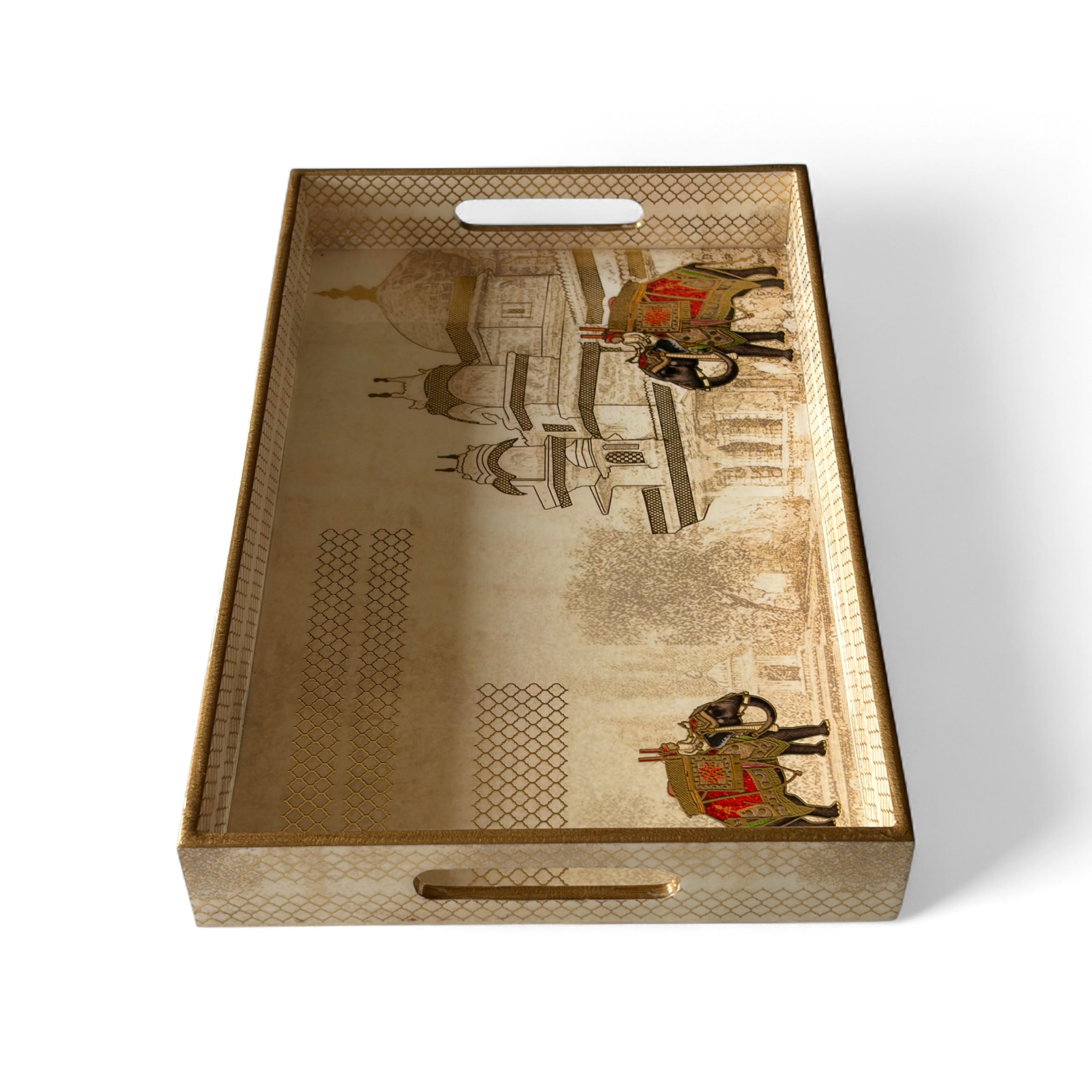 Royal Caravan Palace Tray Set, 40x25x5 cm, Elegant Pattern for Tea Coffee Snacks, 3-Piece Collection