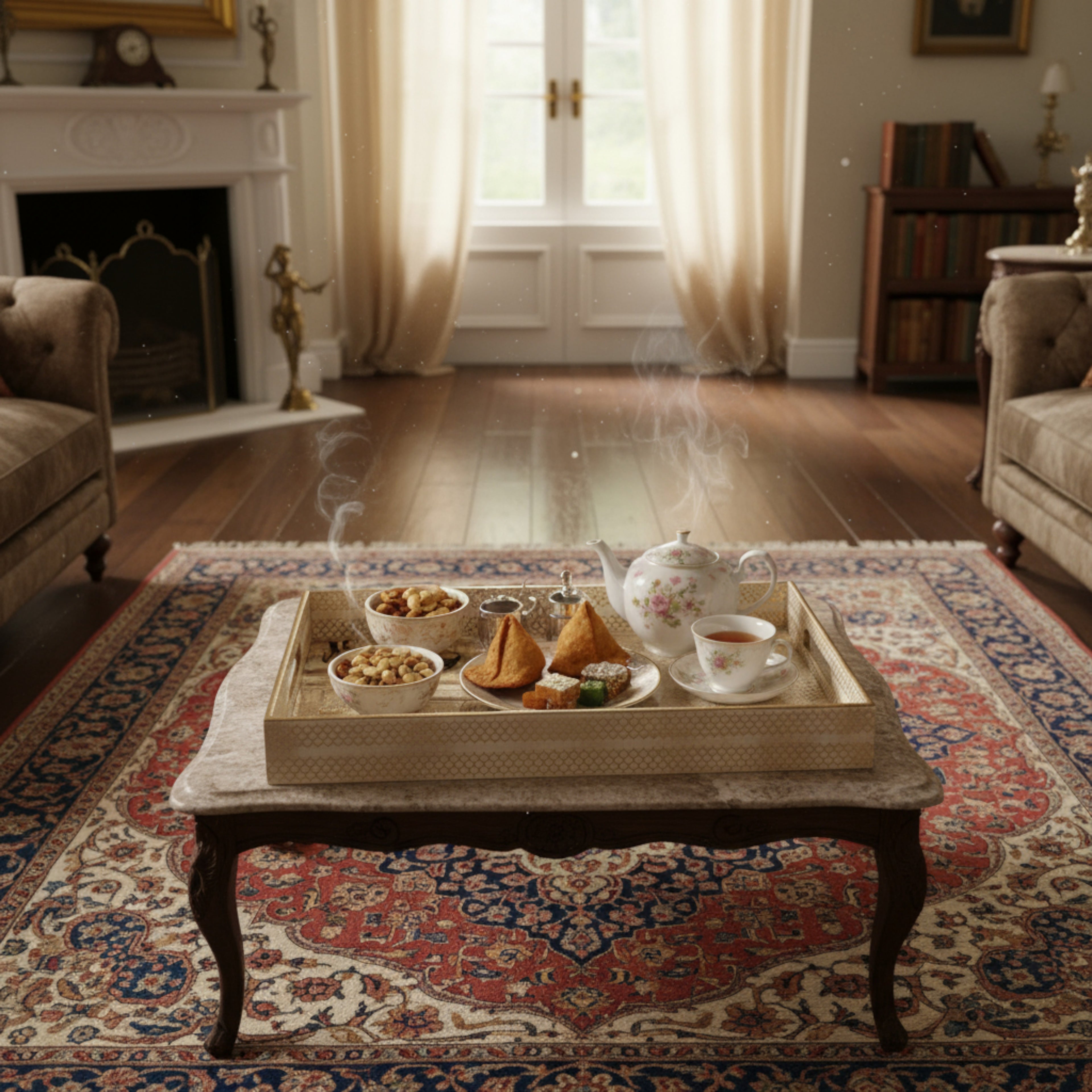 Royal Caravan Palace Tray Set, 40x25x5 cm, Elegant Pattern for Tea Coffee Snacks, 3-Piece Collection