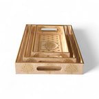 Tree of Life Royal Tray Set, Gold Tree Pattern, 40x25x5 cm, Elegant Tea and Snacks Organizer with Handles, Cream and Gold, 3-Piece Collection