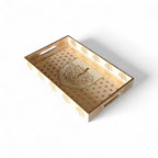 Tree of Life Royal Tray Set, Gold Tree Pattern, 40x25x5 cm, Elegant Tea and Snacks Organizer with Handles, Cream and Gold, 3-Piece Collection