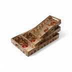 Vintage Safari Tray Set with Elephant Design, Gold and White, 40x25x5 cm, Oriental Pattern, Snack and Tea Set, 3-Piece Collection