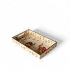 Vintage Safari Tray Set with Elephant Design, Gold and White, 40x25x5 cm, Oriental Pattern, Snack and Tea Set, 3-Piece Collection