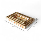 Vintage Safari Tray Set with Elephant Design, Gold and White, 40x25x5 cm, Oriental Pattern, Snack and Tea Set, 3-Piece Collection