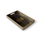 Golden Tree Tray Set, Black and Gold Pattern, 25x40x5 cm, Wooden Tea Coffee Snacks Storage Organiser, Oriental Design, 3-Piece Collection