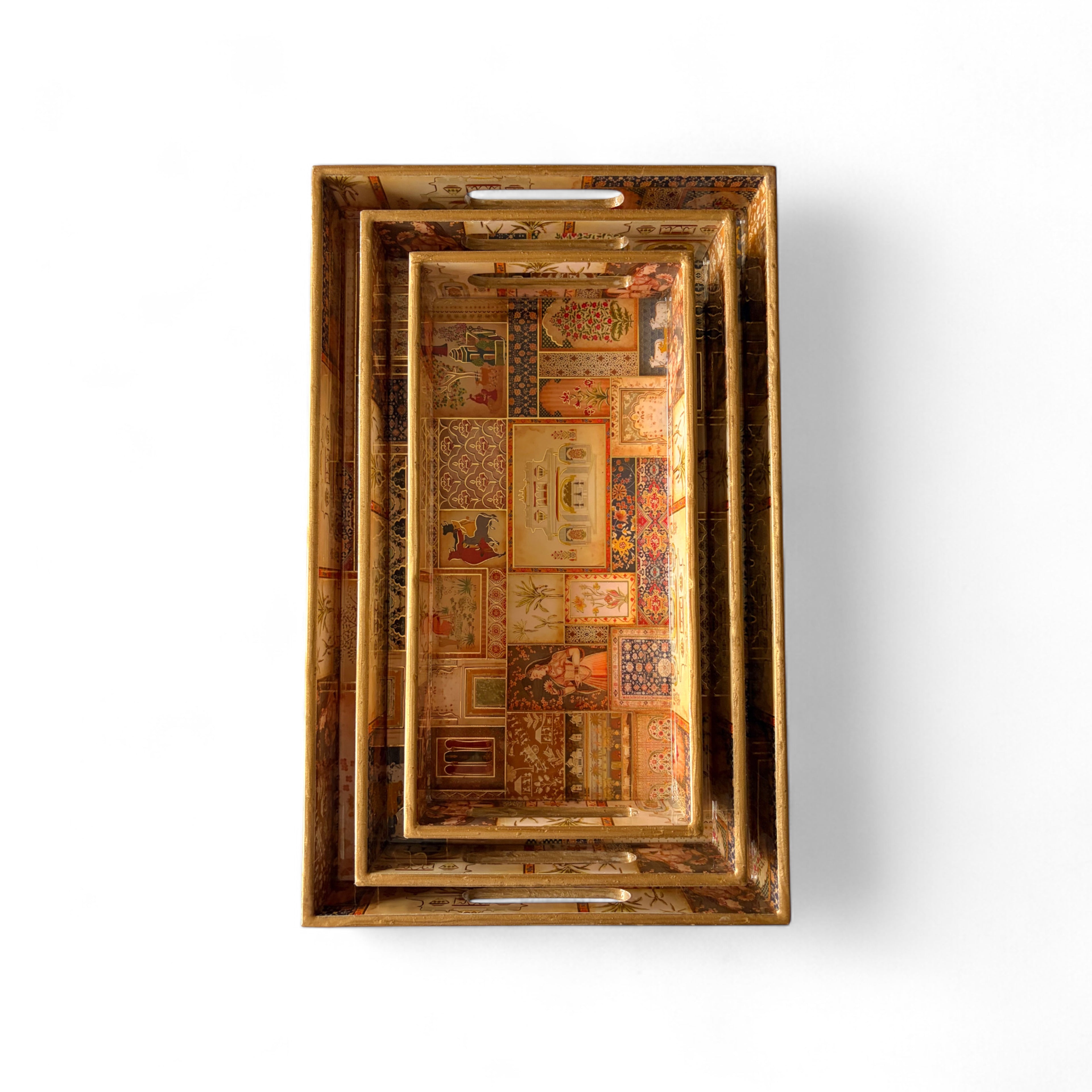 Royal Palace Tray Set, Royal Pattern, 40x25x5cm, Vintage Style, Premium Design, Snack and Tea Serving Tray, 3-Piece Collection