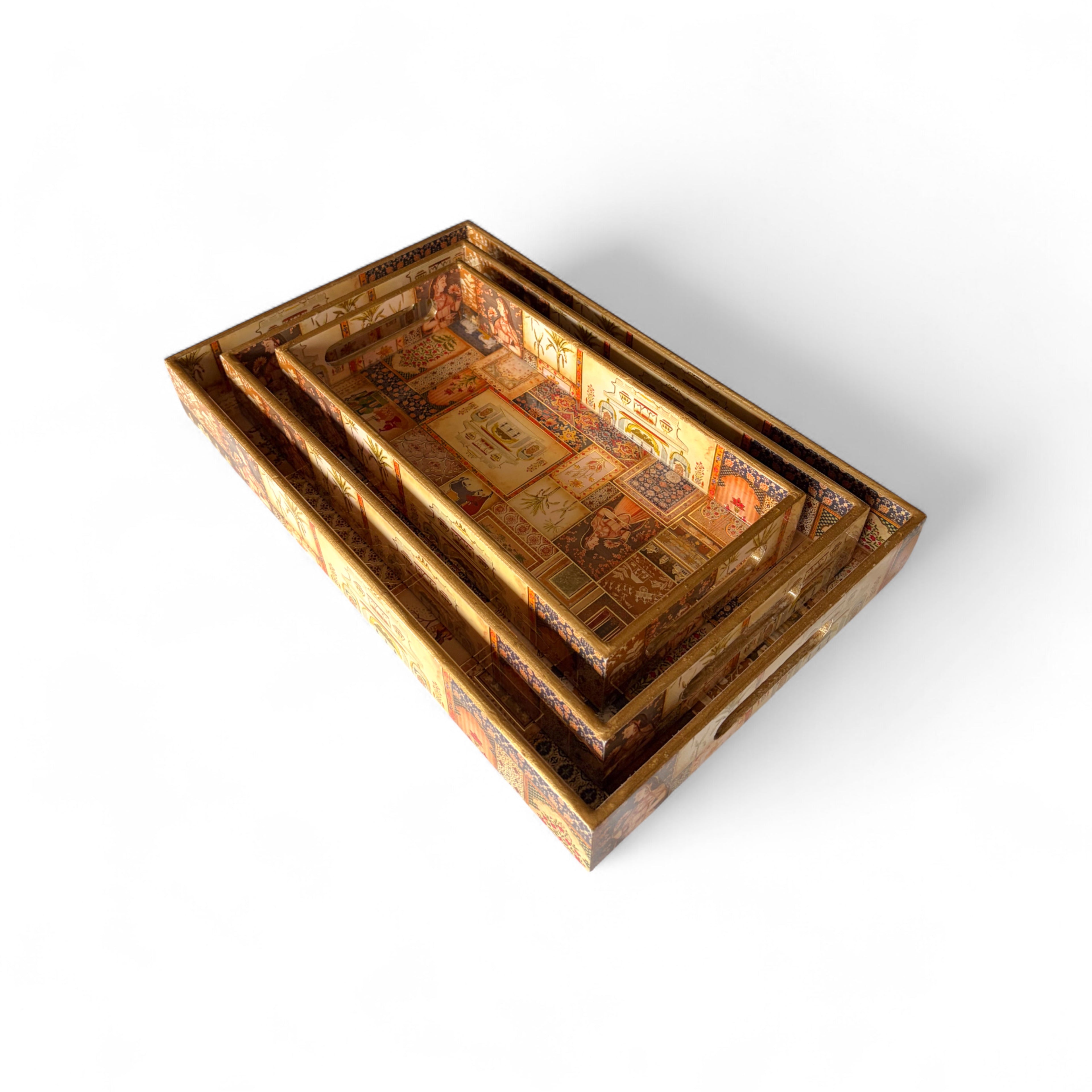 Royal Palace Tray Set, Royal Pattern, 40x25x5cm, Vintage Style, Premium Design, Snack and Tea Serving Tray, 3-Piece Collection