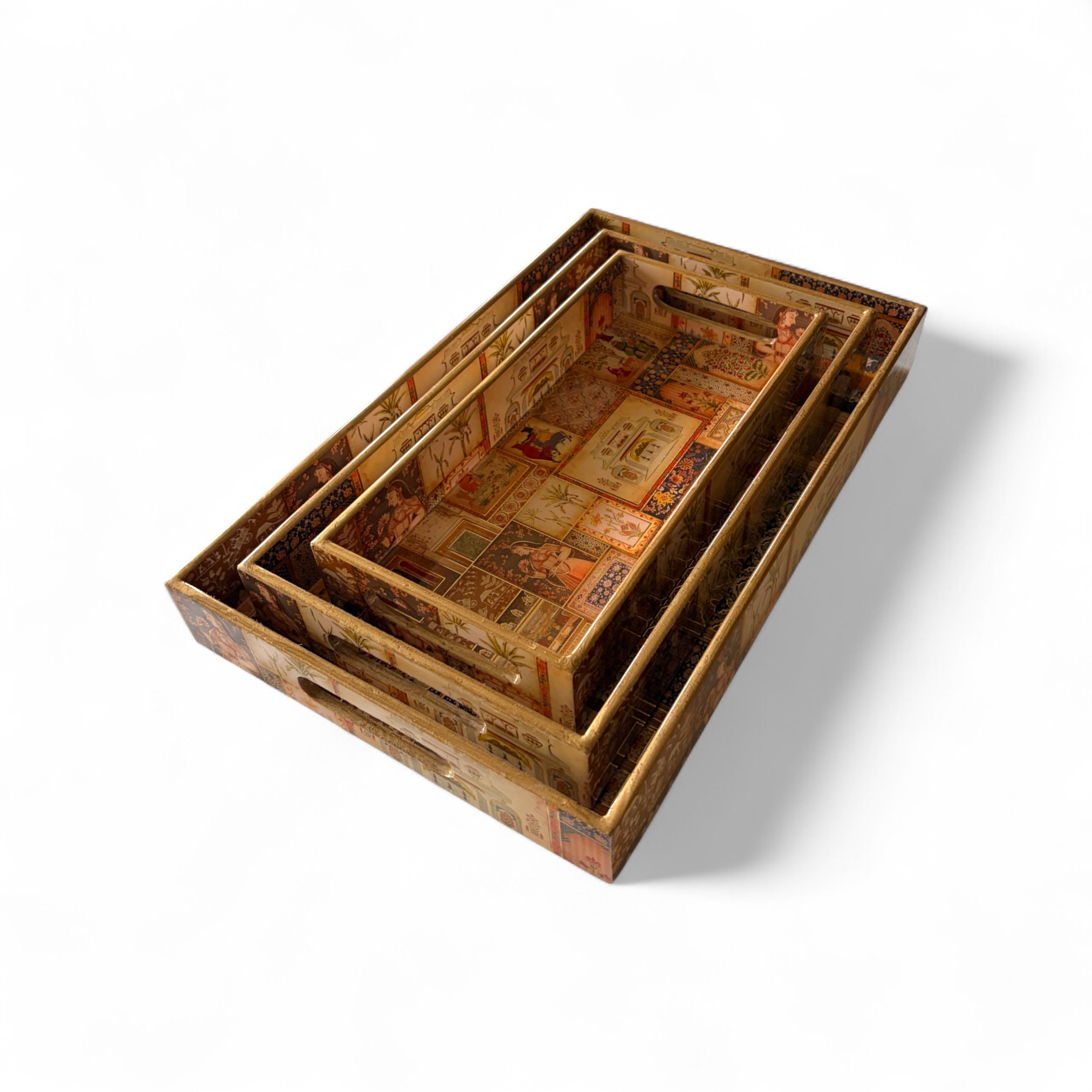 Royal Palace Tray Set, Royal Pattern, 40x25x5cm, Vintage Style, Premium Design, Snack and Tea Serving Tray, 3-Piece Collection