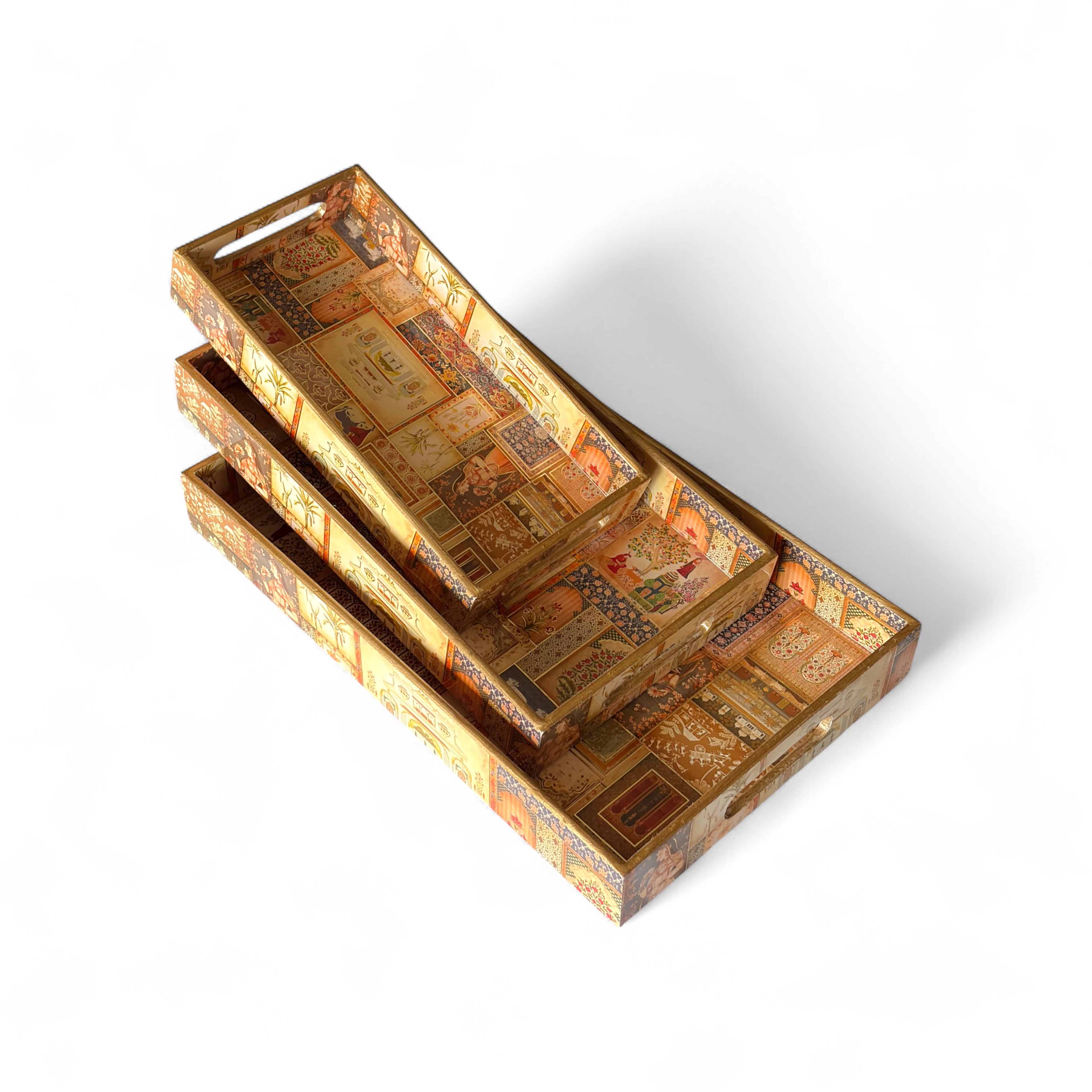 Royal Palace Tray Set, Royal Pattern, 40x25x5cm, Vintage Style, Premium Design, Snack and Tea Serving Tray, 3-Piece Collection