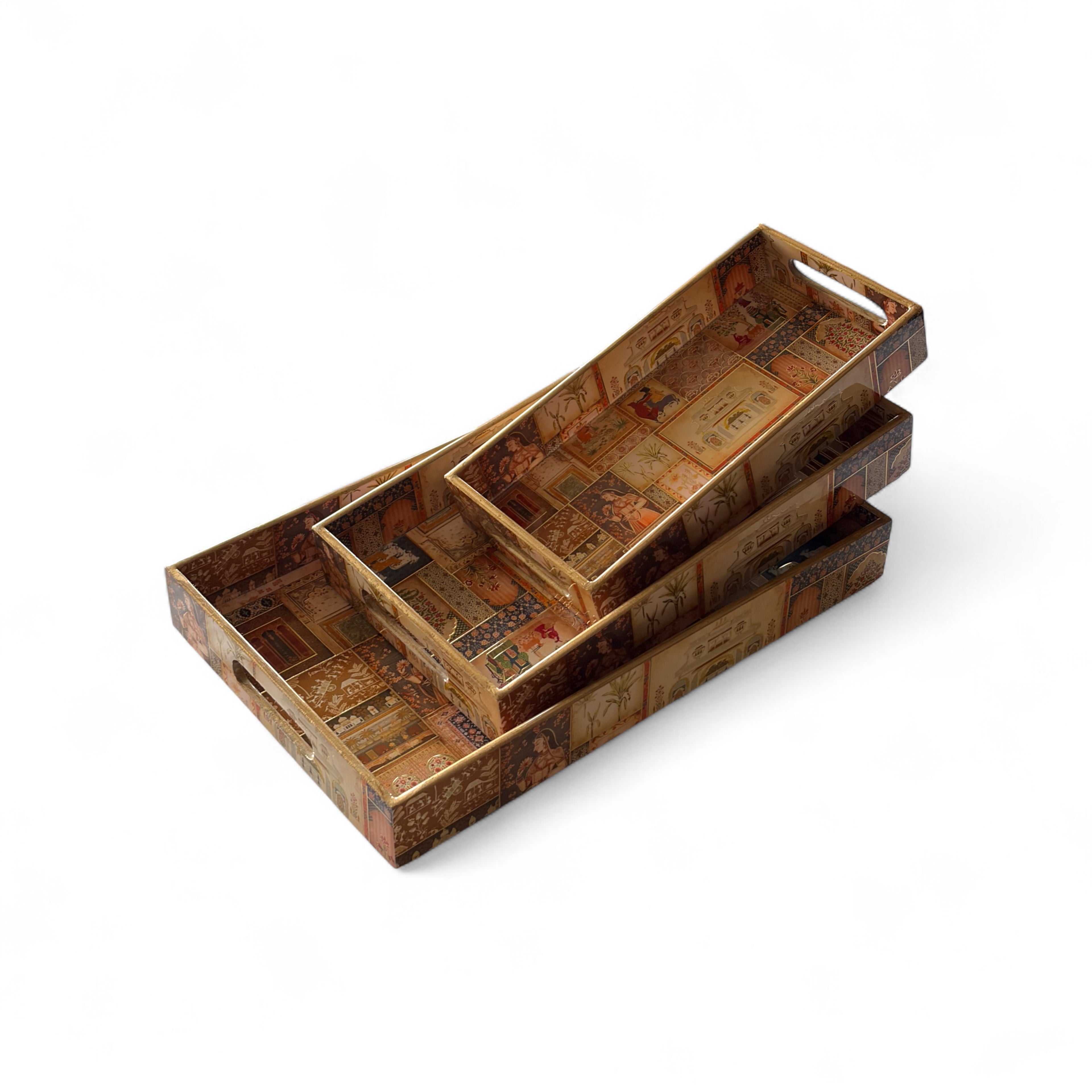 Royal Palace Tray Set, Royal Pattern, 40x25x5cm, Vintage Style, Premium Design, Snack and Tea Serving Tray, 3-Piece Collection