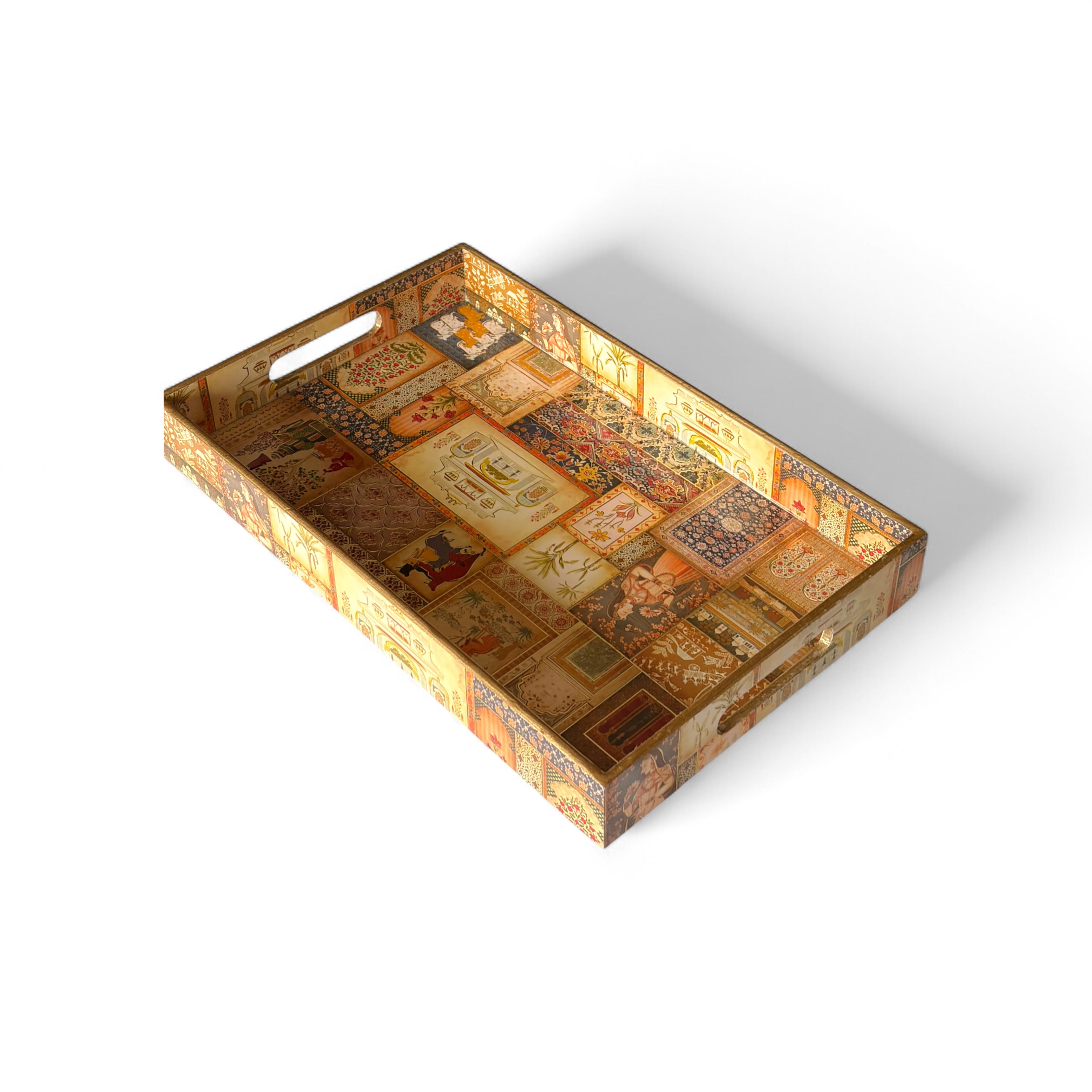 Royal Palace Tray Set, Royal Pattern, 40x25x5cm, Vintage Style, Premium Design, Snack and Tea Serving Tray, 3-Piece Collection