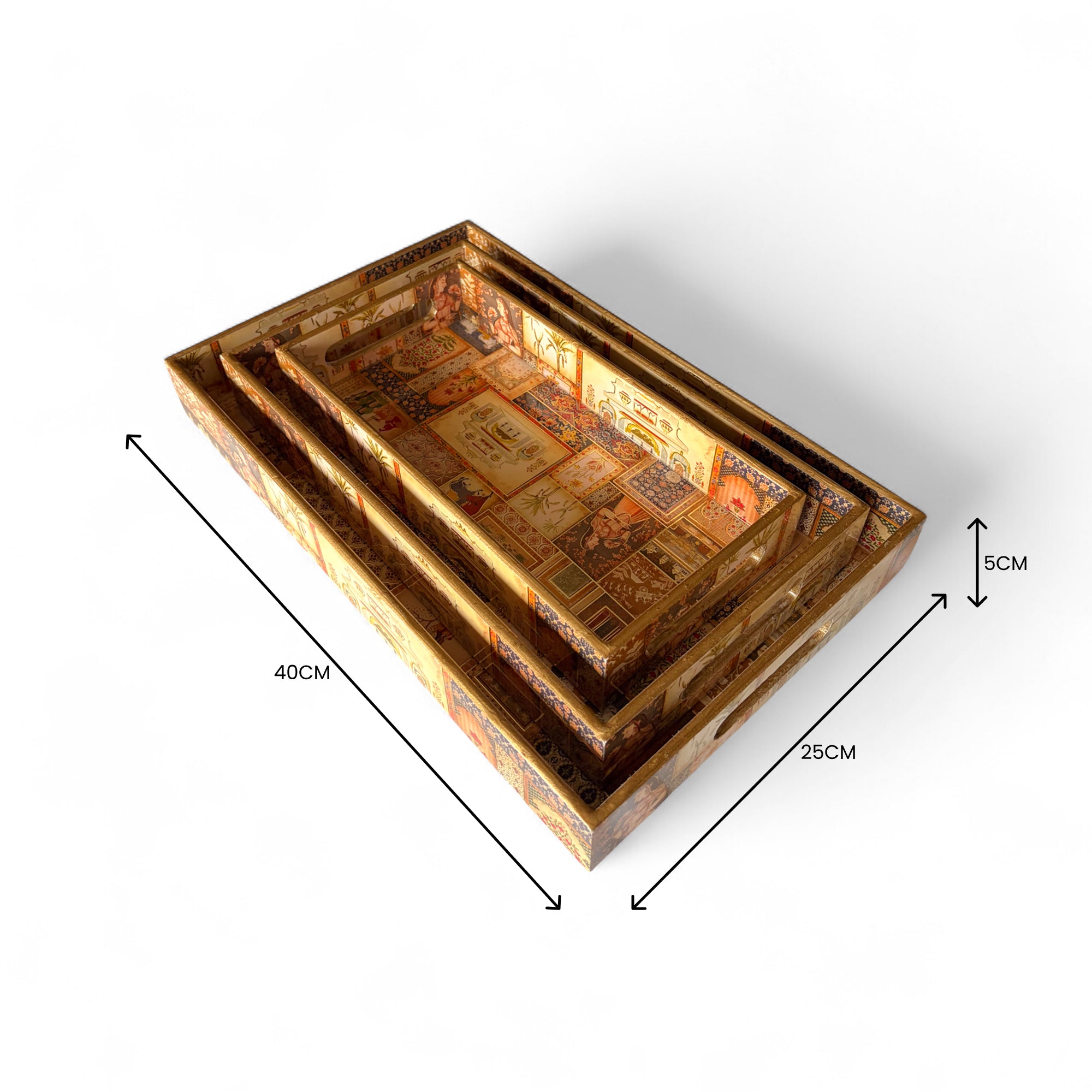 Royal Palace Tray Set, Royal Pattern, 40x25x5cm, Vintage Style, Premium Design, Snack and Tea Serving Tray, 3-Piece Collection