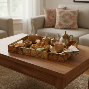 Royal Palace Tray Set, Royal Pattern, 40x25x5cm, Vintage Style, Premium Design, Snack and Tea Serving Tray, 3-Piece Collection