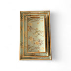 Blue Bird & Blossom Wooden Tray Set, Decorative Tea and Snacks Organizer, Creamy Green with Gold Trim, 40x25x5 cm, 3-Piece Collection