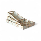 Blue Bird & Blossom Wooden Tray Set, Decorative Tea and Snacks Organizer, Creamy Green with Gold Trim, 40x25x5 cm, 3-Piece Collection