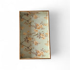 Blue Bird & Blossom Wooden Tray Set, Decorative Tea and Snacks Organizer, Creamy Green with Gold Trim, 40x25x5 cm, 3-Piece Collection